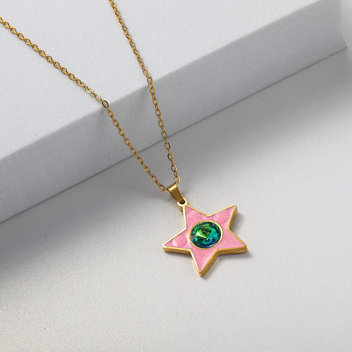 pink star pendant charm gold plate stainless steel necklace