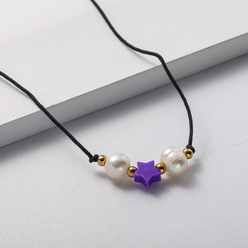 collier de perles pendentif violet pour fille