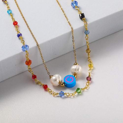 multi color pendant gold plate stainless steel necklace