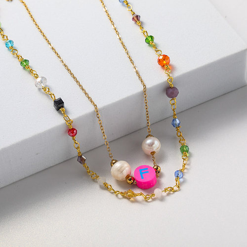 multi color pendant gold plate stainless steel necklace