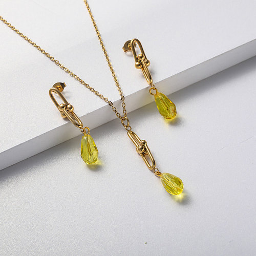 Kristallvergoldungs-Ohrring-Halsketten-Schmuckset für Hochzeit