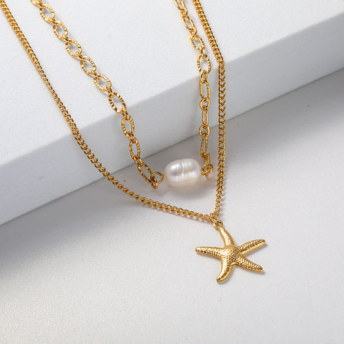 gold plate star pendant necklace in stainless steel