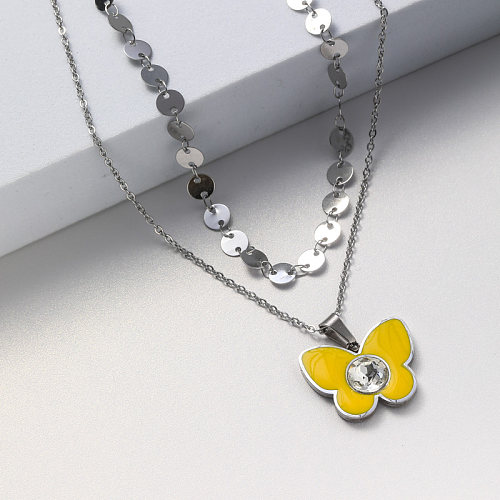 collier pendentif papillon jaune