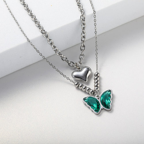 teal butterfly pendant women stainless steel necklace