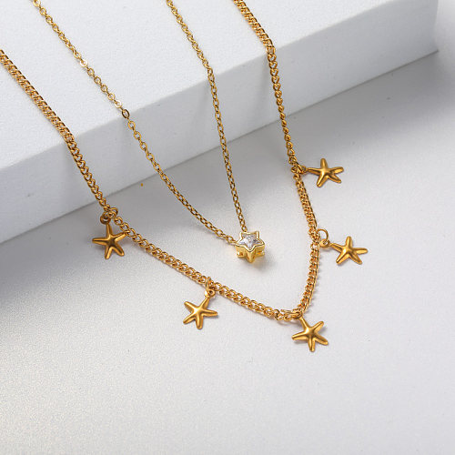 colar de aço inoxidável de placa de ouro pingente estrela para mulheres