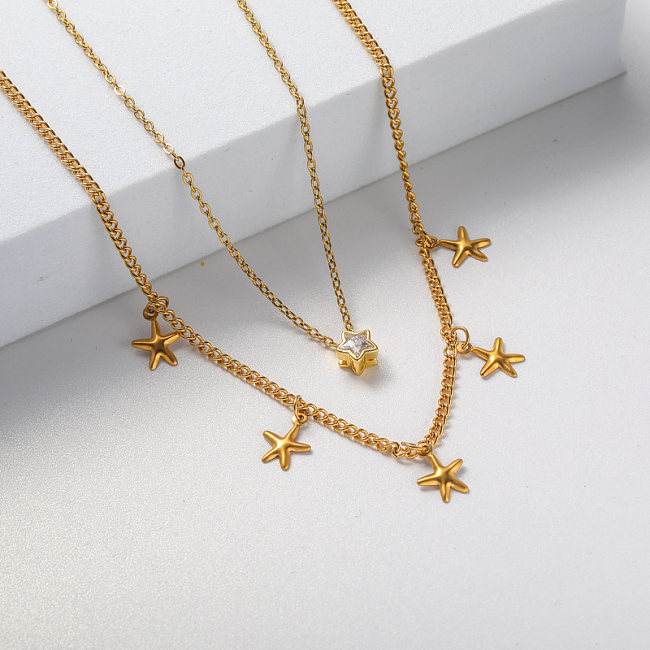 star pendant gold plate stainless steel necklace for women