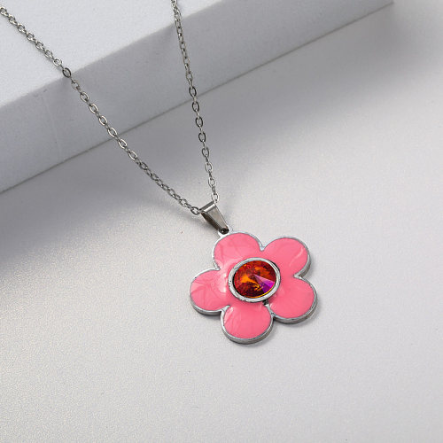 pink metal pendant stainless steel necklace for wedding
