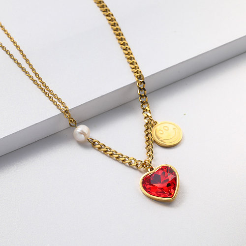 heart shape crystal pendant female stainless steel necklace