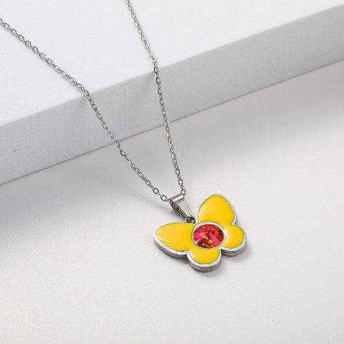 yellow butterfly pendant stainless steel necklace for girl