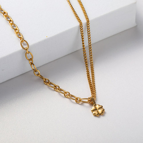 collier en acier inoxydable plaqué or avec pendentif