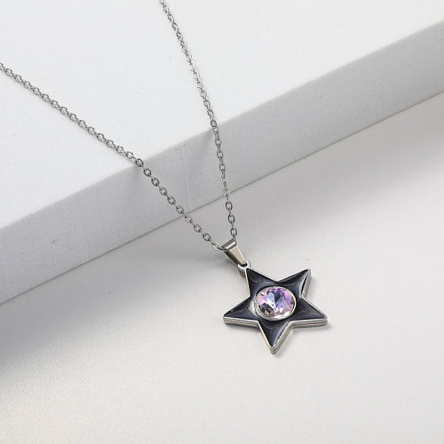 star pendant crystal stainless steel necklace for girl