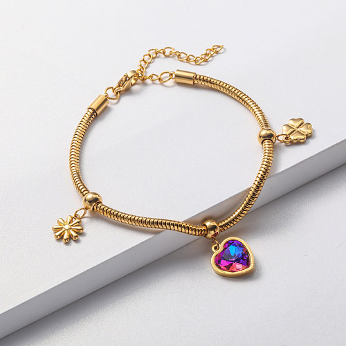 crystal pendant gold plate stainless steel bracelet