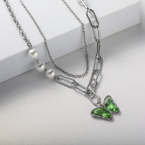 green butterfly stainless steel women necklace