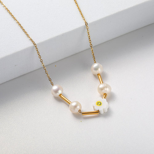 gold plate pearl stainless steel necklace for girl