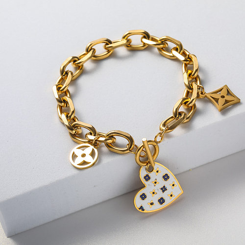 heart shape pendant gold plate stainless steel bracelet