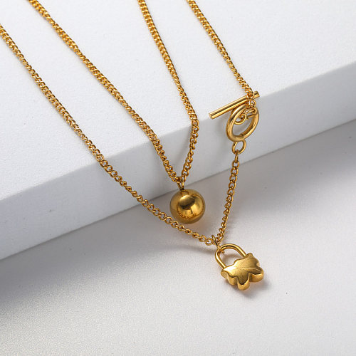 ball pendant gold plate stainless steel necklace