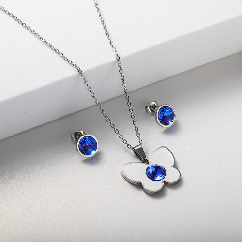 conjunto de joyas de aretes y collar azul para mujer