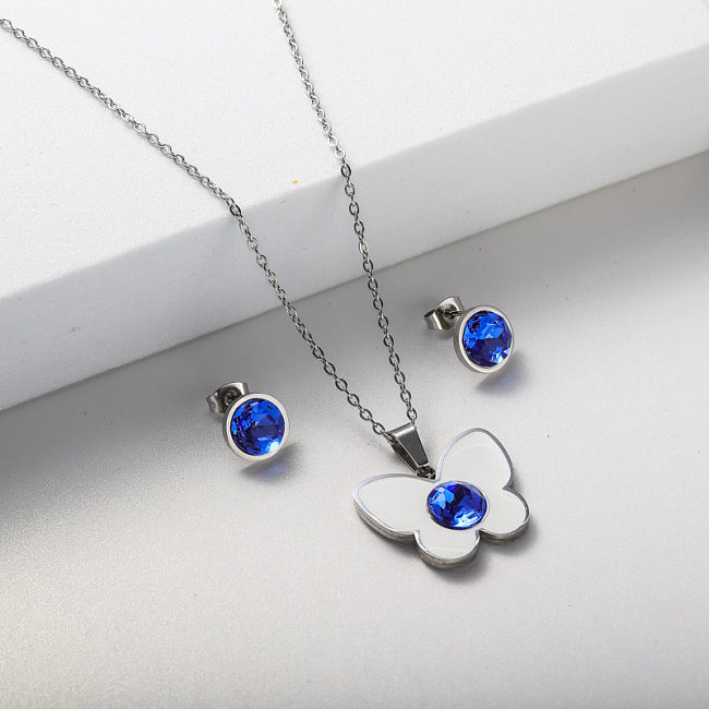 blaues Ohrring- und Halsketten-Schmuckset für Frauen