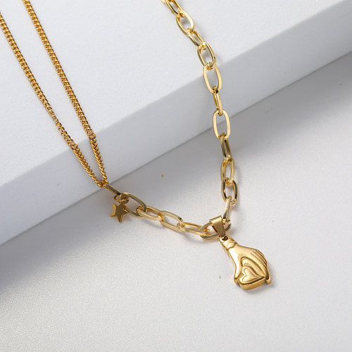 women gold plate pendant stainless steel necklace for wedding