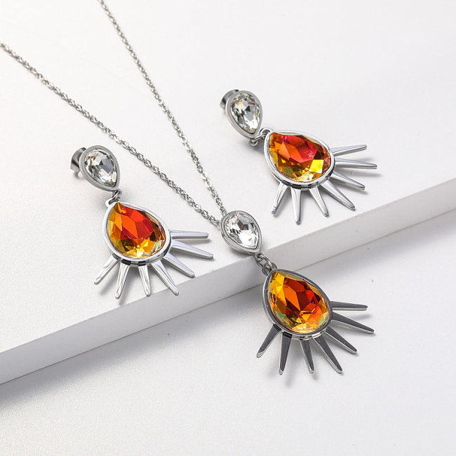 earring and necklace in crystal stainless steel jewelry set for women