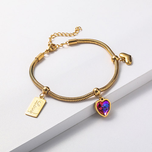 gold plate stainless steel bracelet with pendant