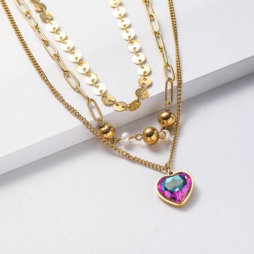 heart shape pendant and crystal women necklace