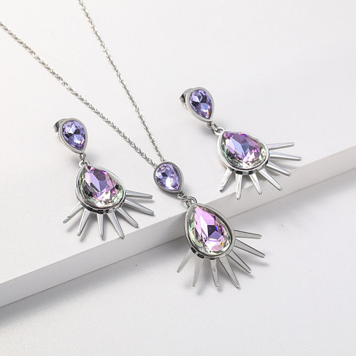 stainless steel earring and necklace crystal jewelry set