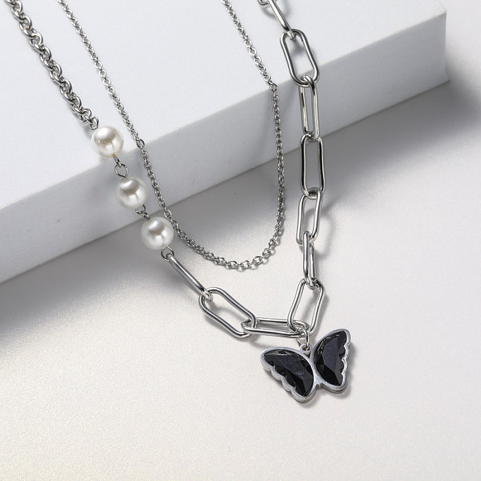 black butterfly stainless necklace for wedding