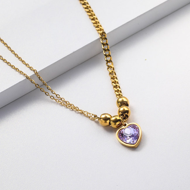 gold plate crystal pendant stainless steel necklace for women
