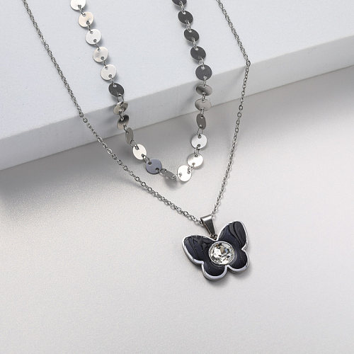 black butterfly stainless necklace