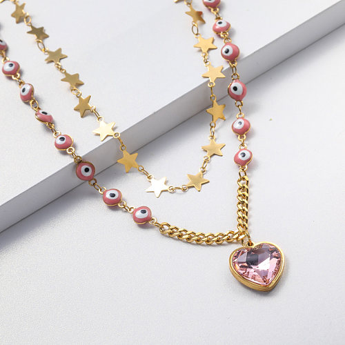 crystal pendant gold plate stainless steel necklace