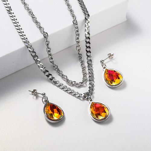 conjunto de joyas de cristal conjunto de collar y aretes para mujer