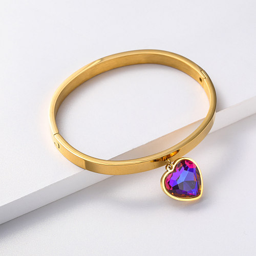 crystal pendant gold plate stainless steel bangle for women
