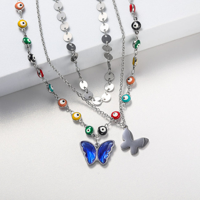 blue butterfly stainless steel necklace for women wedding