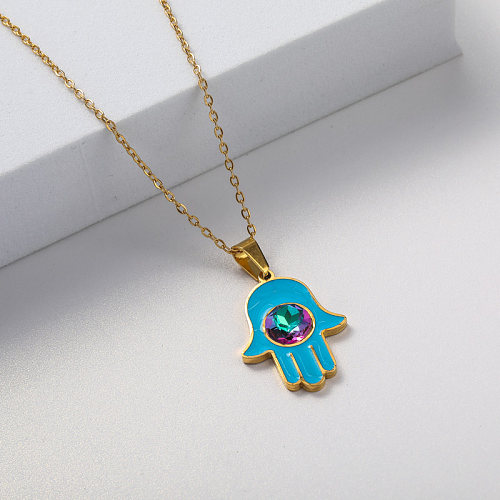 blue metal pendant gold plate stainless steel necklace