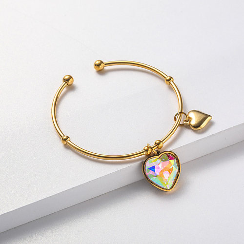 crystal pendant gold plate bangle in stainless steel