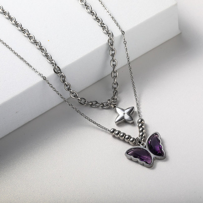 crystal pendant in crystal stainless steel necklace