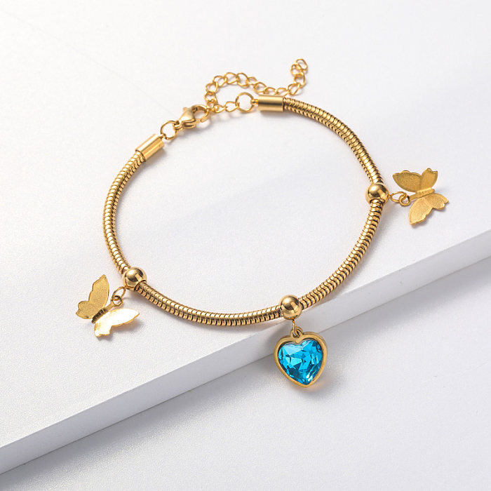 bracelet en acier inoxydable plaqué or avec pendentif