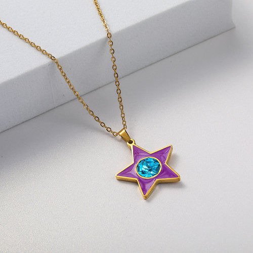purple metal pendant gold plate stainless steel necklace