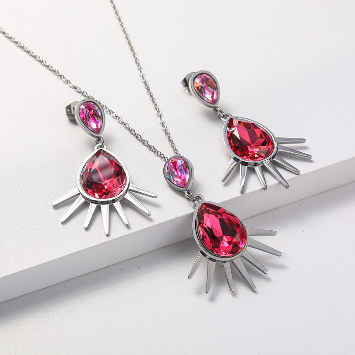 crystal necklace and earring jewelry set for women