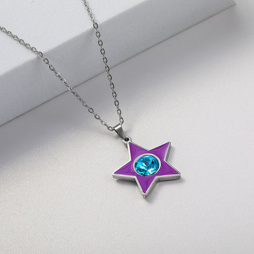 crystal star pendant stainless steel necklace for wedding