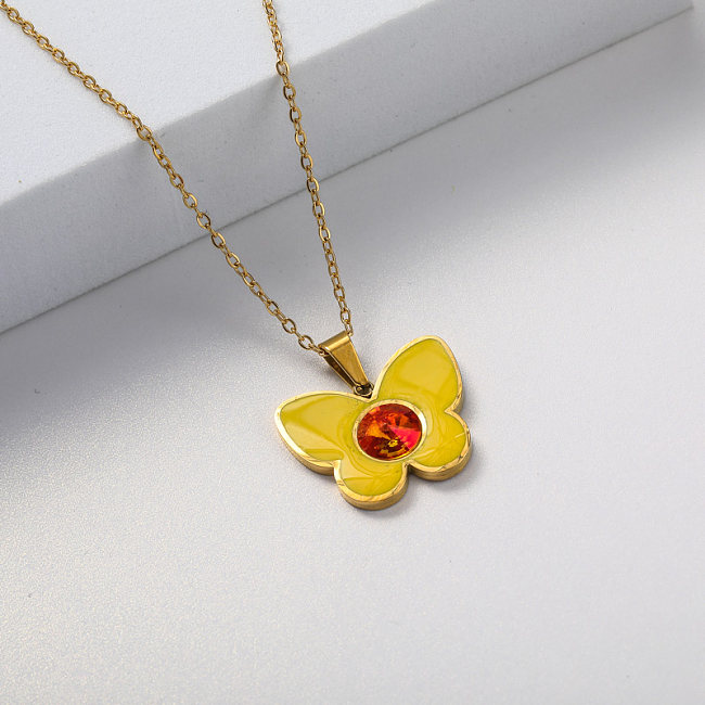 gold plate butterfly pendant staineless steel necklace