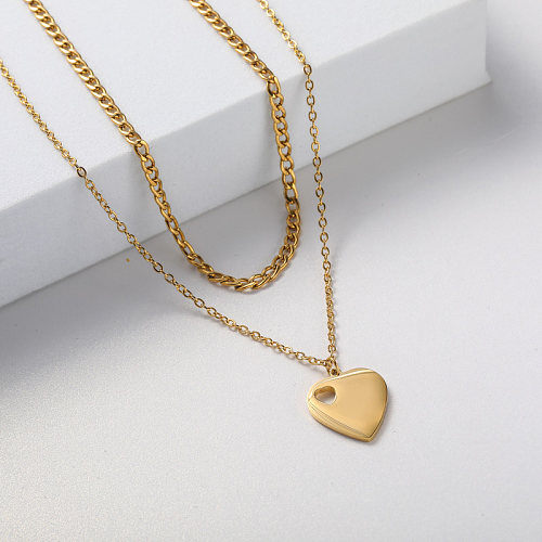 collar de mujer con placa de oro de acero inoxidable en forma de corazón