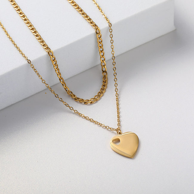 collier femme en forme de coeur en acier inoxydable plaqué or