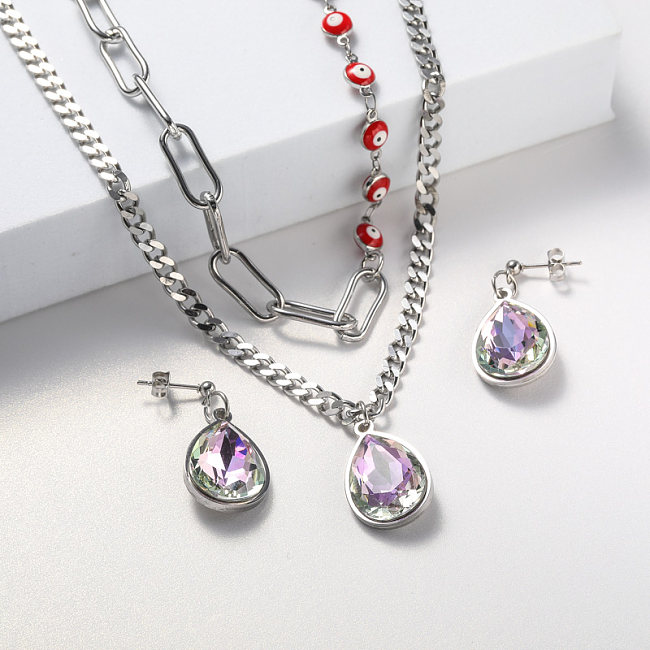 conjunto de joyas de mujer con collar y aretes de cristal