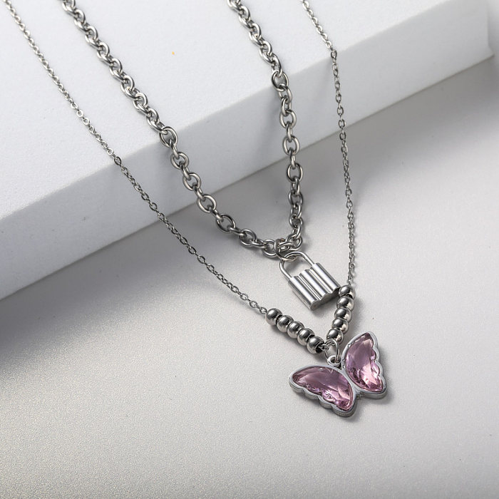 butterfly pendant girl stainless steel necklace for wedding