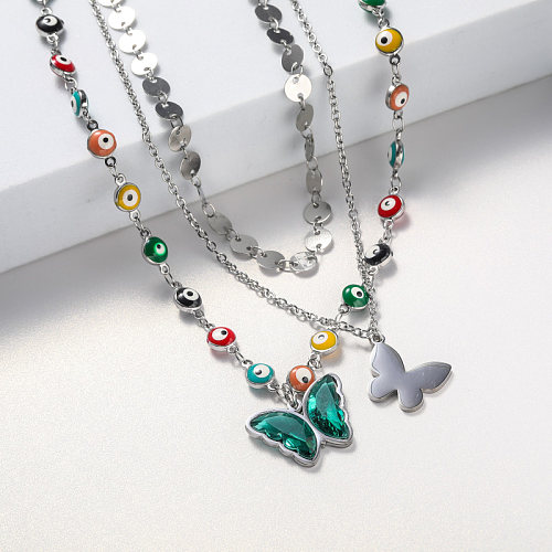 green butterfly stainless steel necklace for wedding