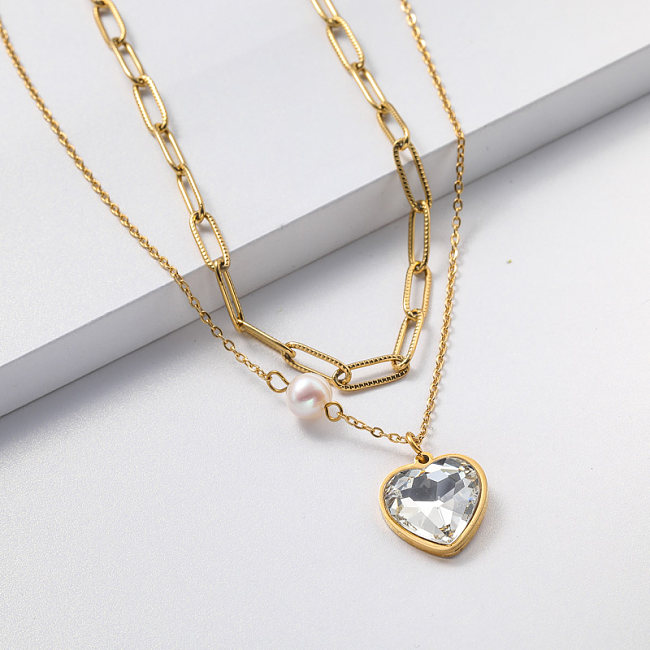 gold plate pendant and crystal stainless steel necklace for wedding