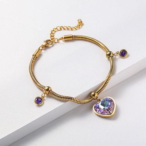 pulsera de acero inoxidable chapada en oro con colgante de cristal