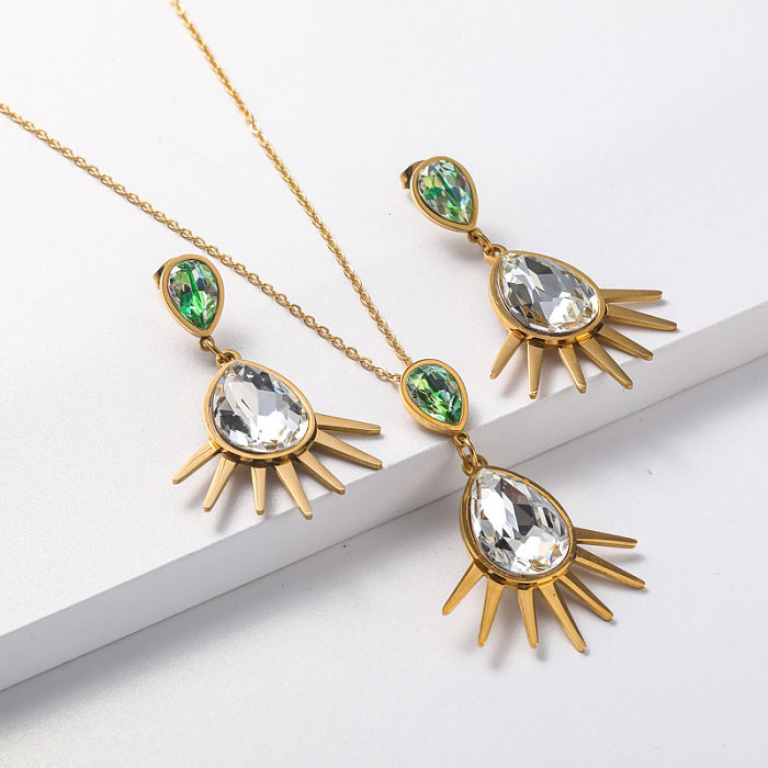 collier en cristal et boucle d'oreille ensemble de bijoux en acier inoxydable pour les femmes